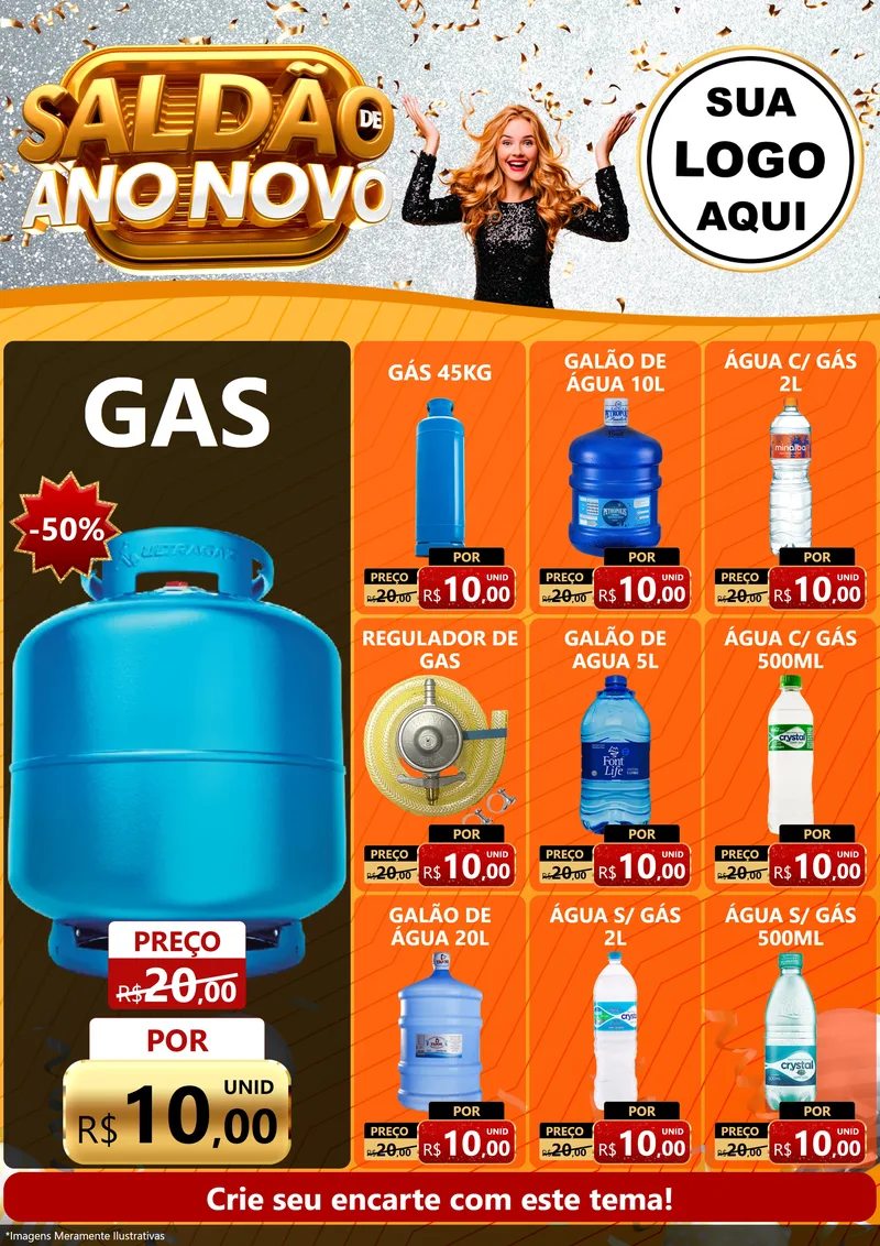 Modelo de Encarte para Encarte A4 Vertical com o tema Saldão de Ano Novo para Água e gás