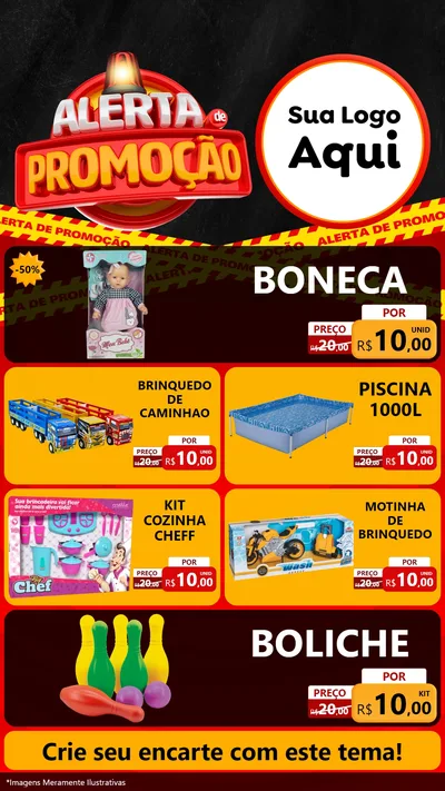 Modelo de TV para TV Vertical com o tema Alerta de Promoção para Brinquedos