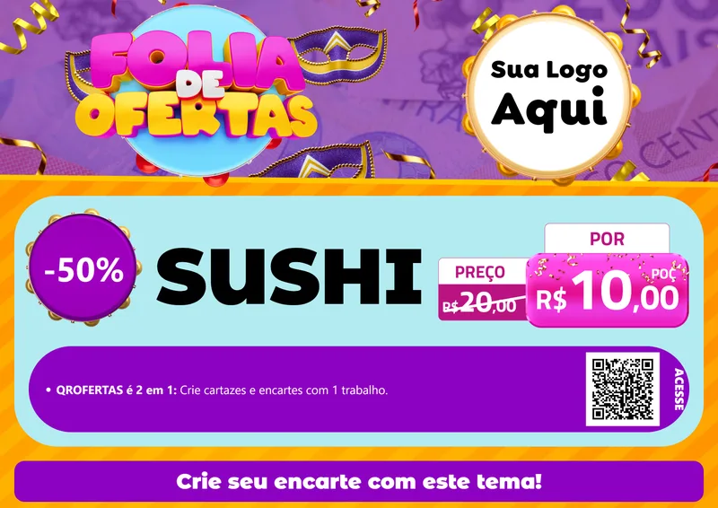 Modelo de Cartaz para Cartaz A4 Horizontal com o tema Folia de Ofertas para Comida japonesa