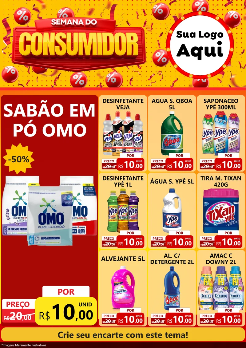 Modelo de Encarte para Encarte A4 Vertical com o tema Semana do Consumidor para Produtos de Limpeza