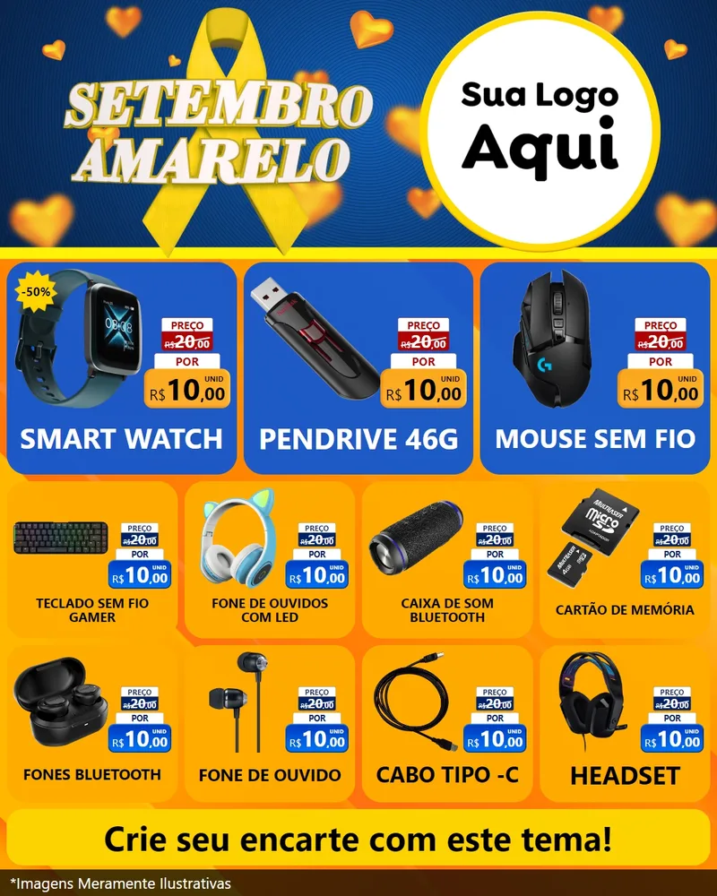 Modelo de Rede Social para Feed Instagram com o tema Setembro Amarelo para Informática
