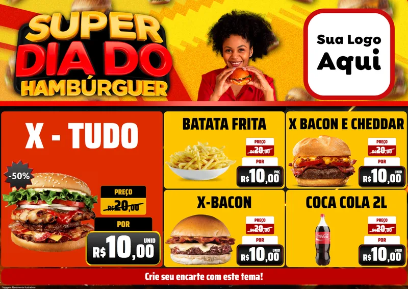 Modelo de Encarte para Encarte A4 Horizontal com o tema Super Dia do Hamburguer para Hamburgueria