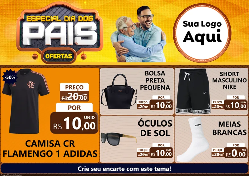 Modelo de Encarte para Encarte A4 Horizontal com o tema Especial Dia dos Pais para Roupas e acessórios