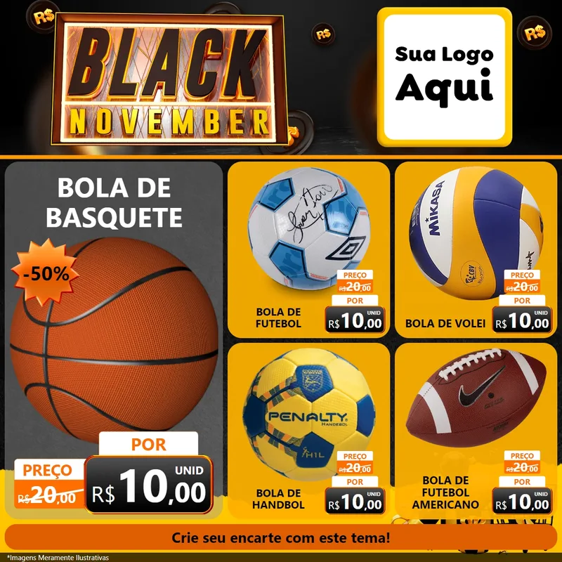 Modelo de Rede Social para Feed Facebook com o tema Black November para Artigos Esportivos