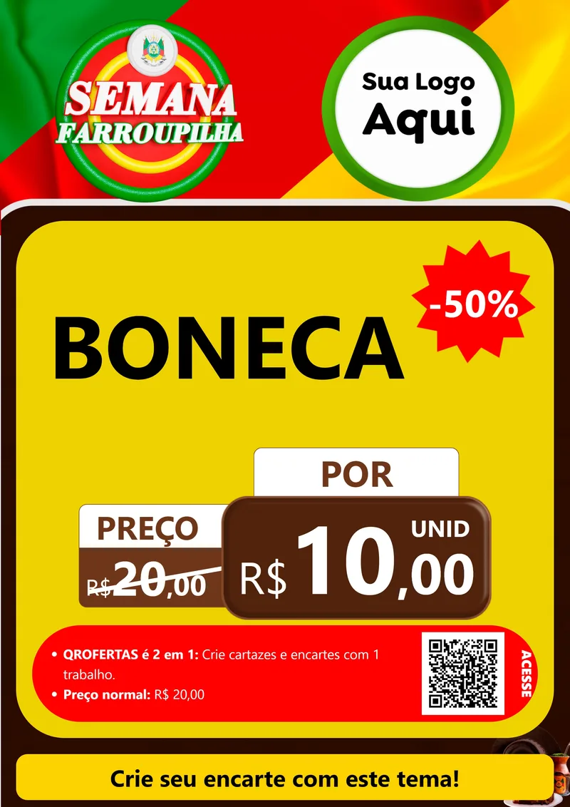 Modelo de Cartaz para Cartaz A4 Vertical com o tema Semana Farroupilha para Brinquedos