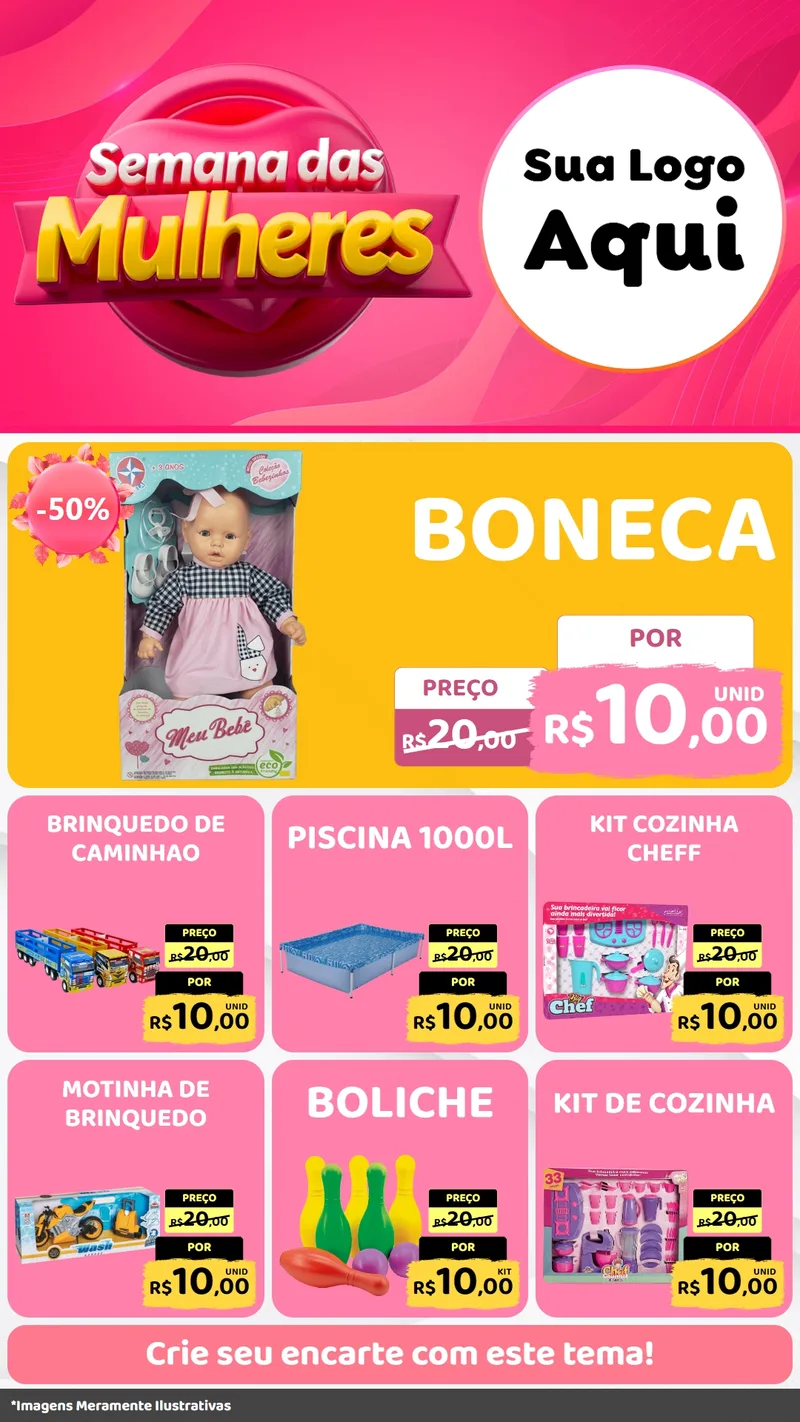 Modelo de Rede Social para Stories com o tema Semana das Mulheres para Brinquedos