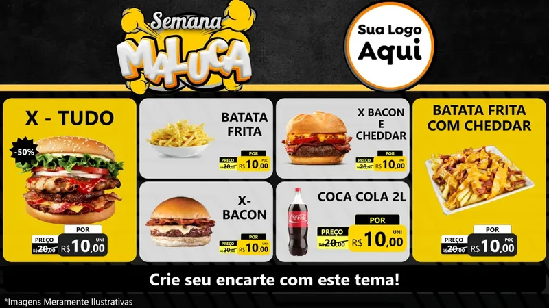 Modelo de TV para TV Horizontal com o tema Semana Maluca para Hamburgueria