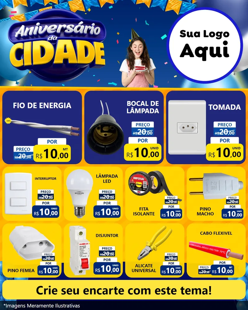 Modelo de Rede Social para Feed Instagram com o tema Aniversário da Cidade para Materiais Elétricos