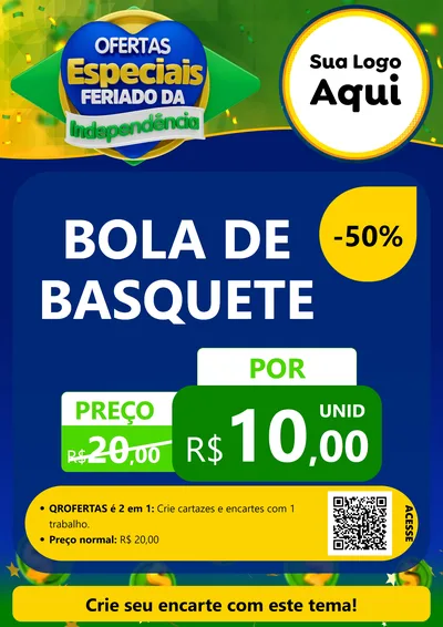Modelo de Cartaz para Cartaz A4 Vertical com o tema Ofertas Especiais Feriado da Independência para Artigos Esportivos