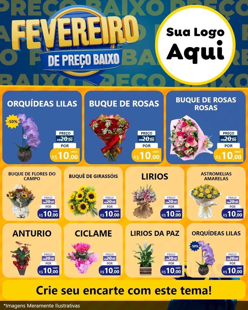 Modelo de Rede Social para Feed Instagram com o tema Fevereiro de Preço Baixo para Floricultura e jardim