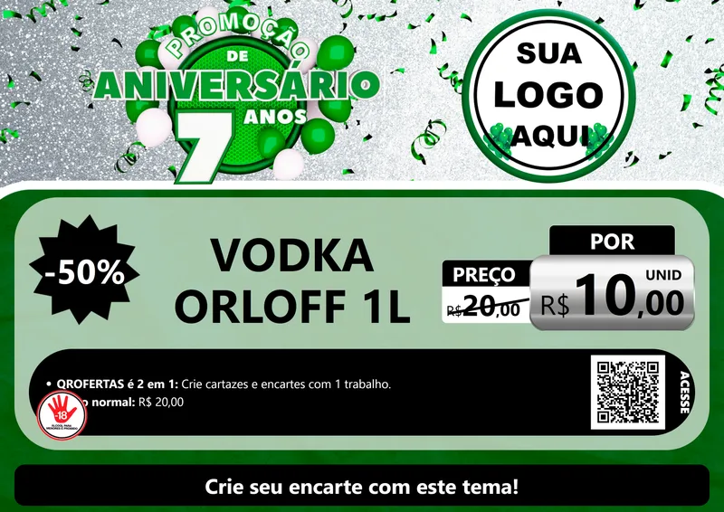Modelo de Cartaz para Cartaz A4 Horizontal com o tema Promoção de Aniversário - 7 Anos para Distribuidora de bebidas