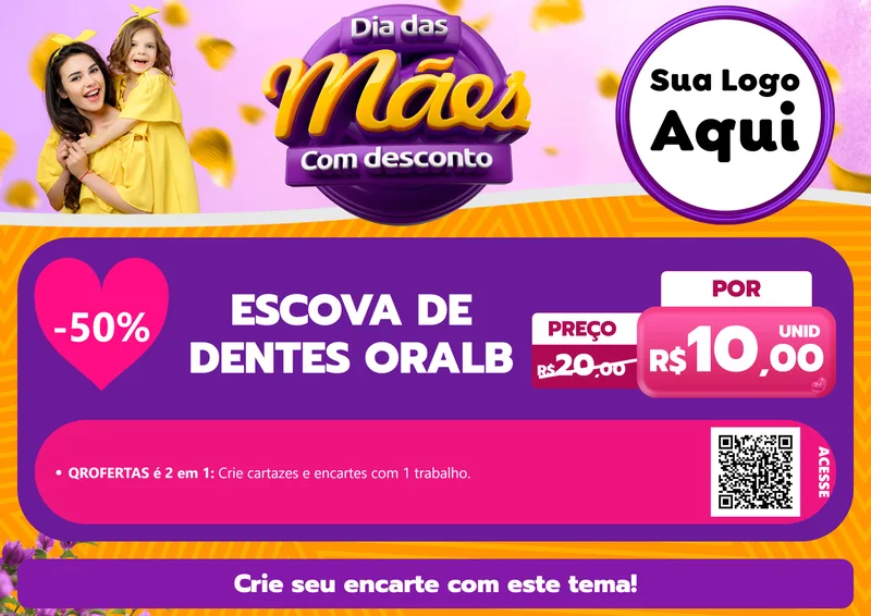 Modelo de Cartaz para Cartaz A4 Horizontal com o tema Dia das Mães com Desconto para Higiene Pessoal