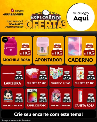 Modelo de Rede Social para Feed Instagram com o tema Explosão de Ofertas para Papelaria