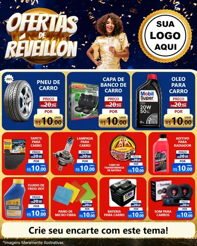 Modelo de Rede Social para Feed Instagram com o tema Ofertas de Réveillon para Auto peças