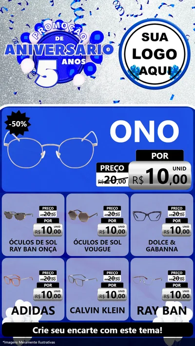 Modelo de Rede Social para Stories com o tema Promoção de Aniversário - 5 Anos para Óticas