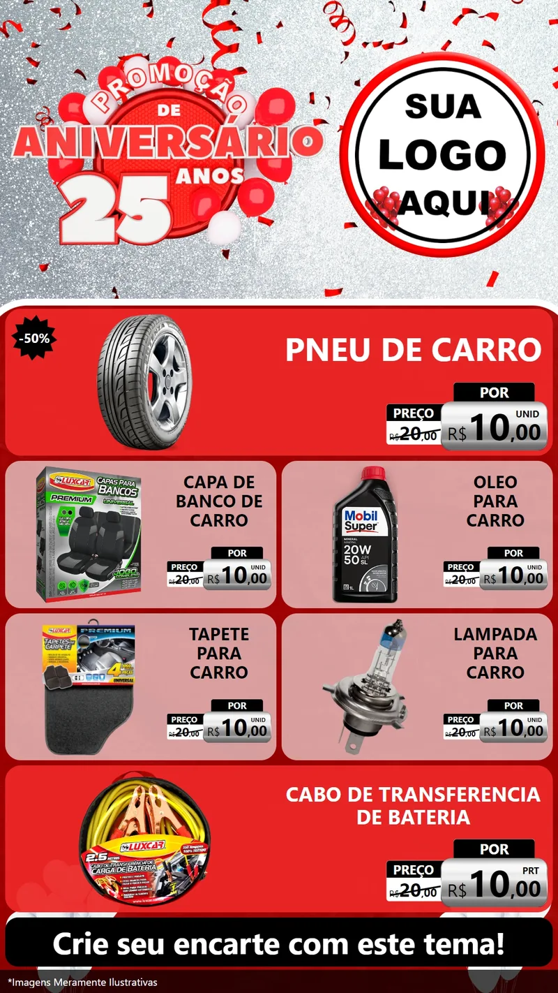Modelo de TV para TV Vertical com o tema Promoção de Aniversário - 25Anos para Auto peças