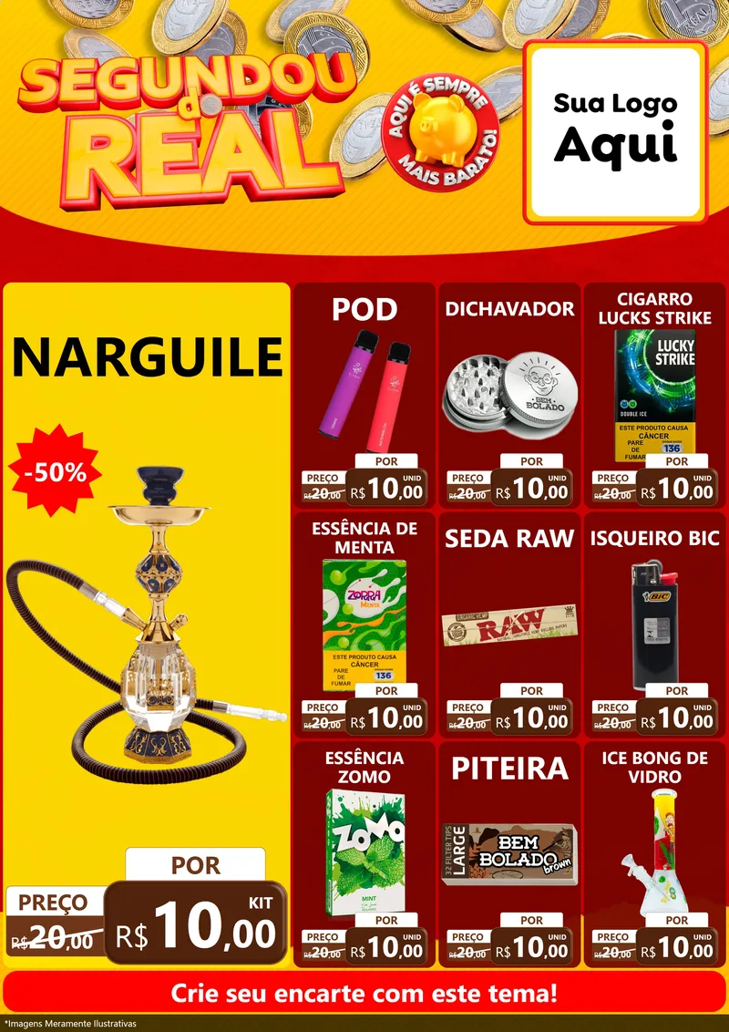 Modelo de Encarte para Encarte A4 Vertical com o tema Segundou do Real para Tabacaria