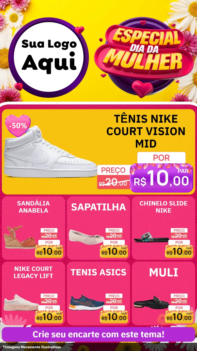 Modelo de Rede Social para Stories com o tema Especial Dia da Mulher para Calçados