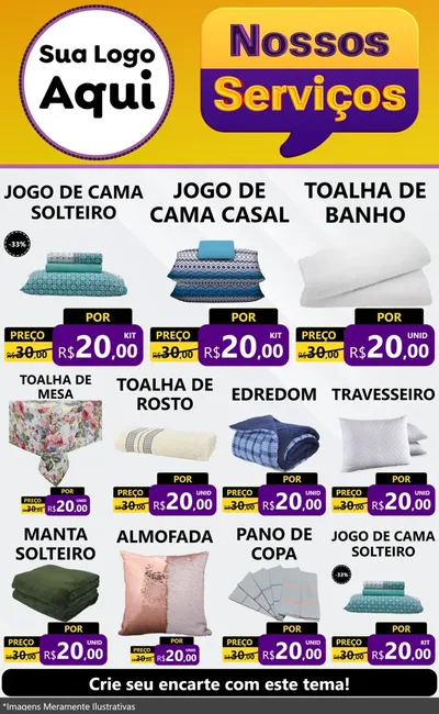 Modelo de Encarte para Encarte Grande com o tema Nossos Serviços para Cama, Mesa e Banho