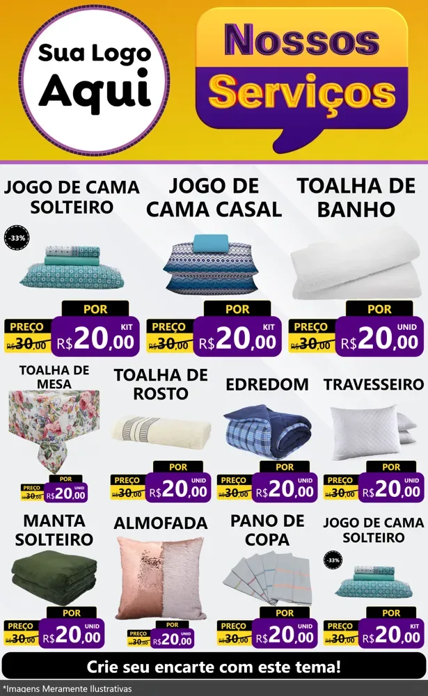 Modelo de Encarte para Encarte Grande com o tema Nossos Serviços para Cama, Mesa e Banho
