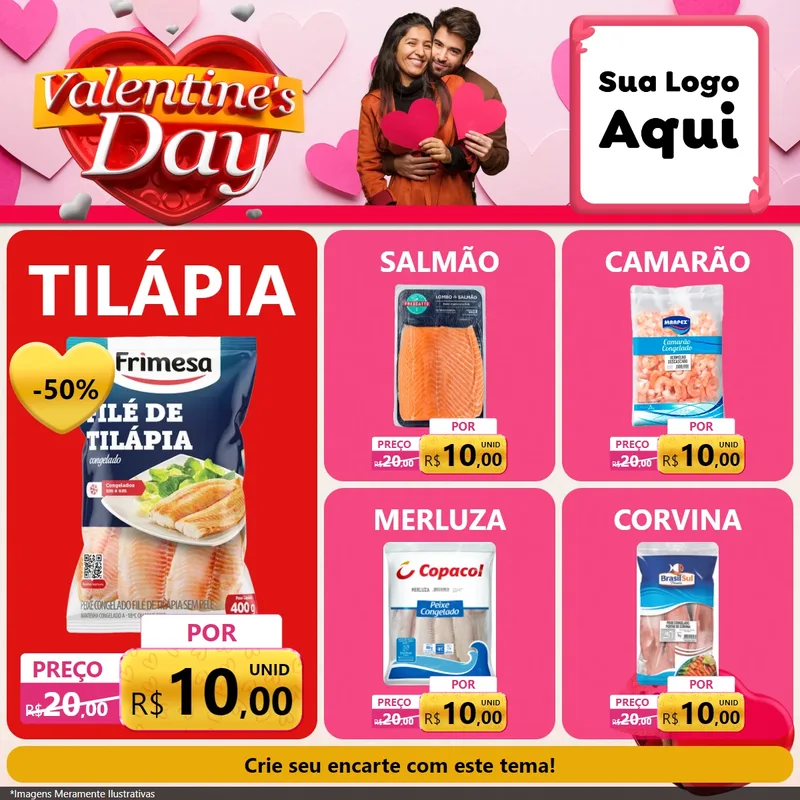 Modelo de Rede Social para Feed Facebook com o tema Valentine's Day para Peixaria