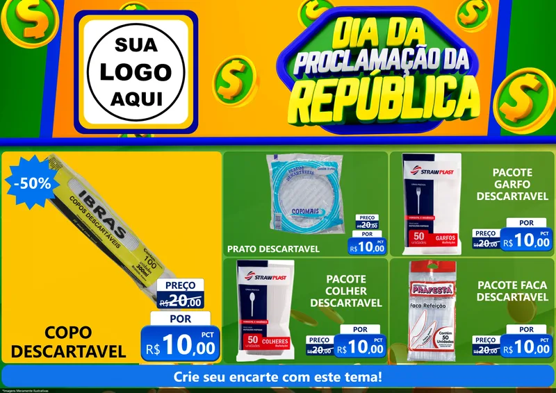 Modelo de Encarte para Encarte A4 Horizontal com o tema Dia Da Proclamação da República para Embalagens