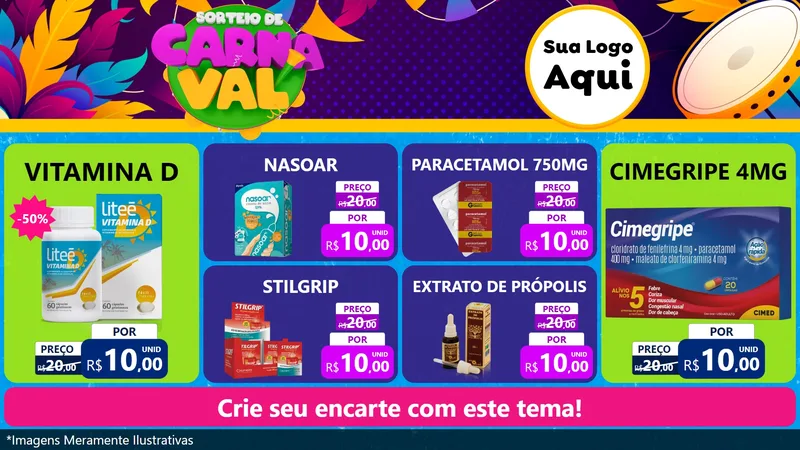 Modelo de TV para TV Horizontal com o tema Sorteio de Carnaval para Farmácia