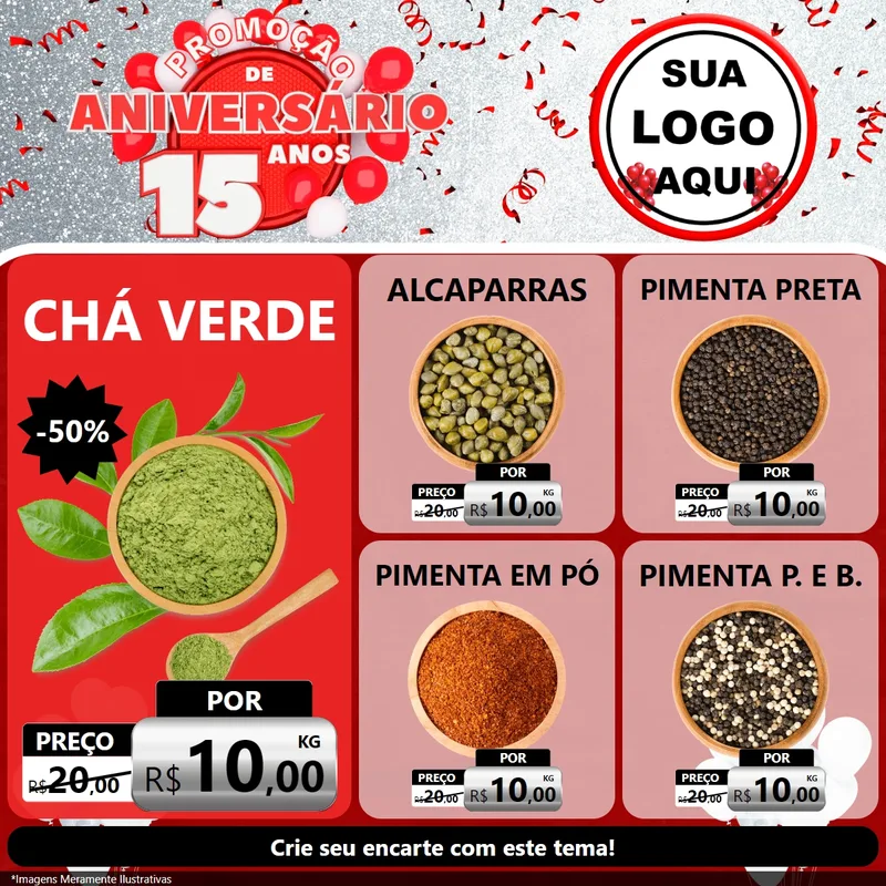 Modelo de Rede Social para Feed Facebook com o tema Promoção de Aniversário - 15 Anos para Produtos Naturais
