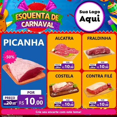 Modelo de Rede Social para Feed Facebook com o tema Esquenta de Carnaval para Açougue