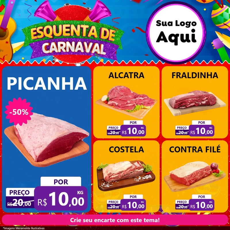 Modelo de Rede Social para Feed Facebook com o tema Esquenta de Carnaval para Açougue