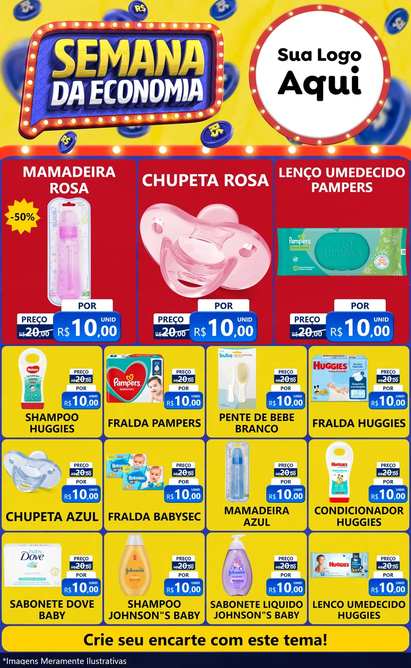 Modelo de Encarte para Encarte Grande com o tema Semana da Economia para Bebês