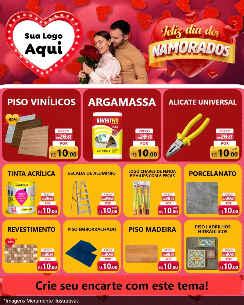 Modelo de Rede Social para Feed Instagram com o tema Feliz Dia Dos Namorados para Material para Construção