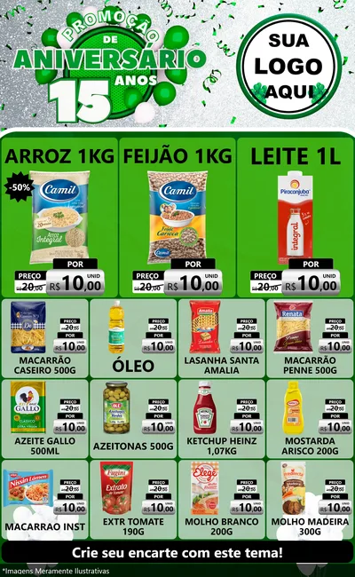 Modelo de Encarte para Encarte Grande com o tema Promoção de Aniversário - 15 Anos para Supermercado