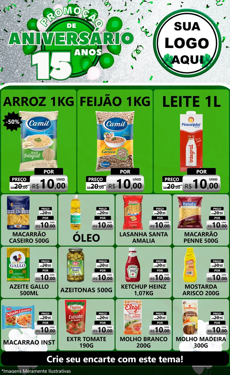 Modelo de Encarte para Encarte Grande com o tema Promoção de Aniversário - 15 Anos para Supermercado