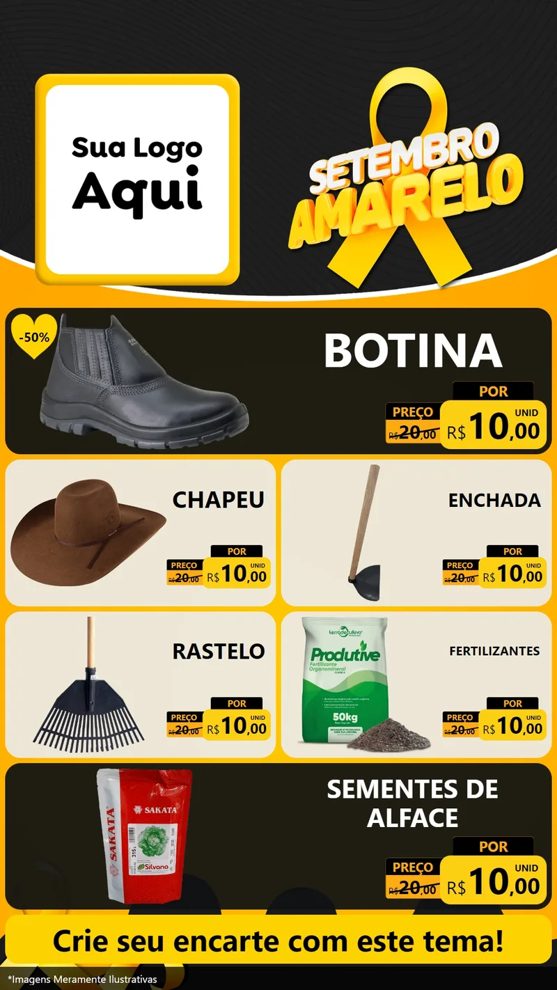 Modelo de TV para TV Vertical com o tema Setembro Amarelo para Agropecuária