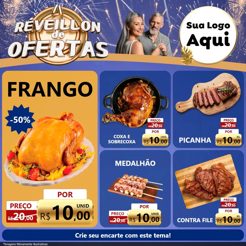 Modelo de Rede Social para Feed Facebook com o tema Réveillon de Ofertas para Assados