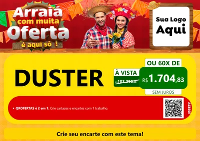 Modelo de Cartaz para Cartaz A4 Horizontal com o tema Arraiá Com Muita Oferta - É Aqui Sô! para Concessionaria de Carros
