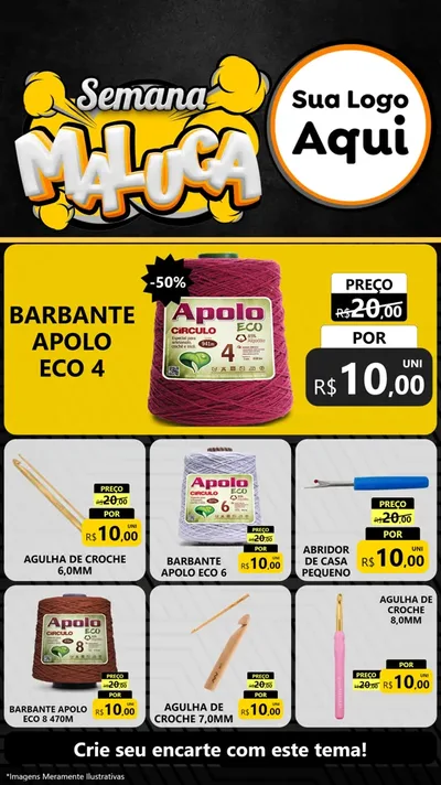 Modelo de Rede Social para Stories com o tema Semana Maluca para Armarinho e Aviamentos