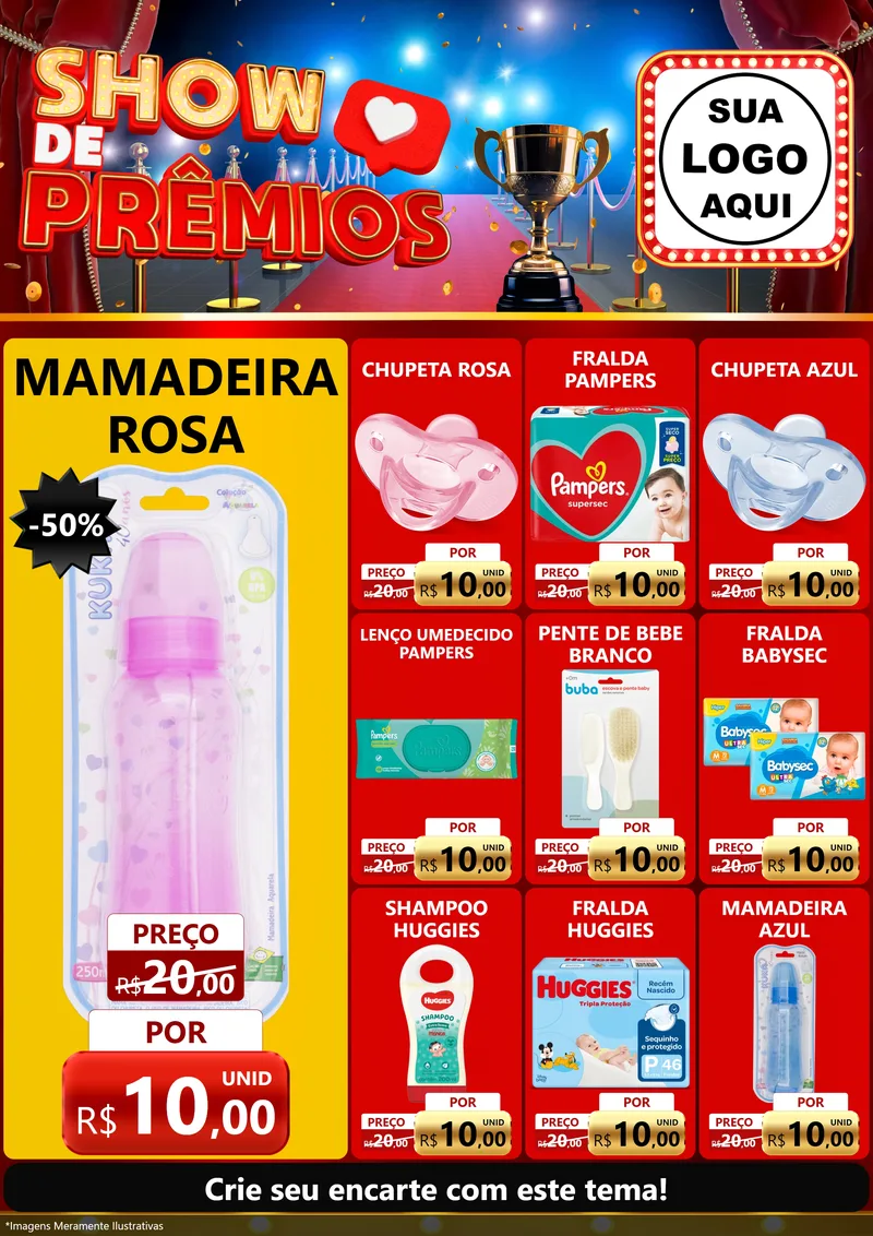 Modelo de Encarte para Encarte A4 Vertical com o tema Show de Prêmios para Bebês