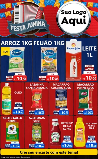 Modelo de Encarte para Encarte Grande com o tema Festa Junina para Supermercado