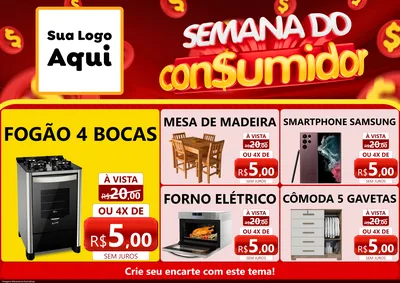 Modelo de Encarte para Encarte A4 Horizontal com o tema Semana do Consumidor para Móveis e Eletro