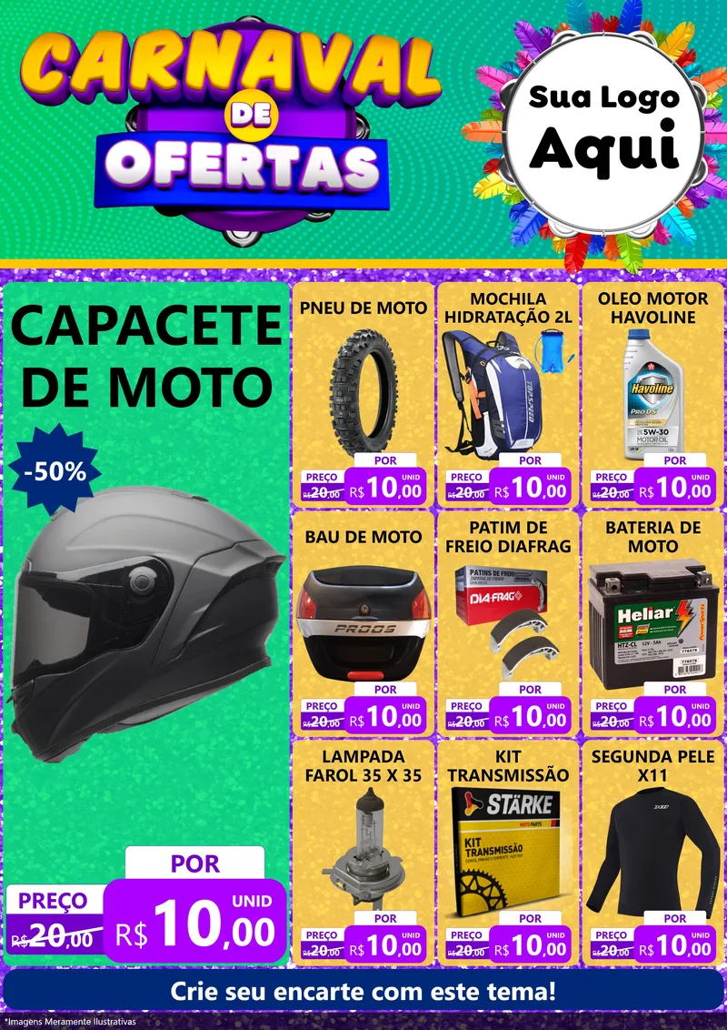 Modelo de Encarte para Encarte A4 Vertical com o tema Carnaval de Ofertas para Moto peças
