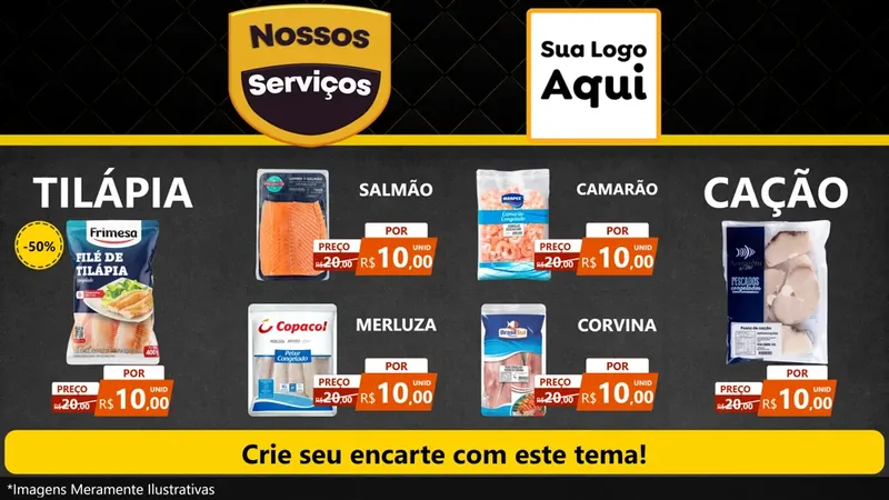 Modelo de TV para TV Horizontal com o tema Nossos Serviços para Peixaria