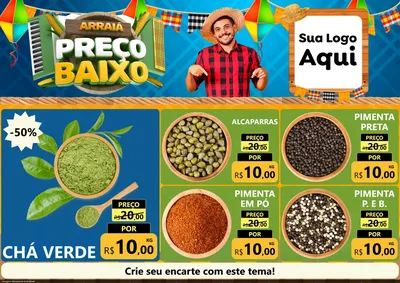 Modelo de Encarte para Encarte A4 Horizontal com o tema Arraiá de Preço Baixo - Junina para Produtos Naturais