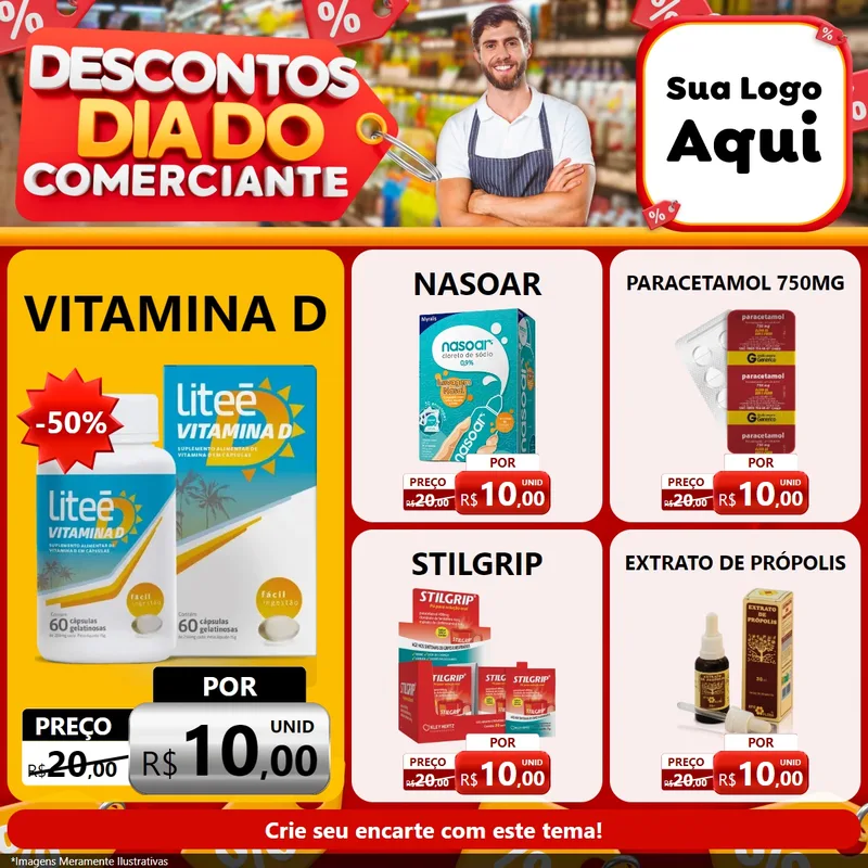 Modelo de Rede Social para Feed Facebook com o tema Descontos Dia do Comerciante para Farmácia