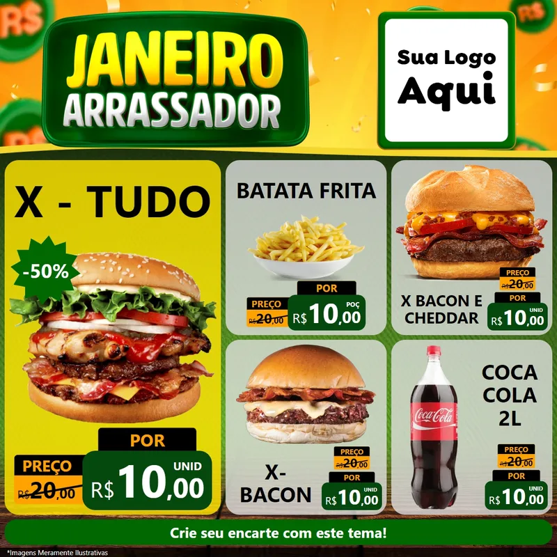 Modelo de Rede Social para Feed Facebook com o tema Janeiro Arrasador para Hamburgueria