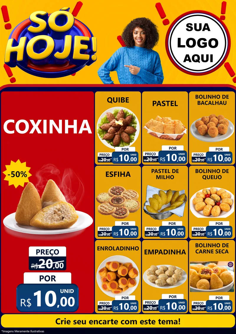 Modelo de Encarte para Encarte A4 Vertical com o tema Só Hoje! para Salgadaria