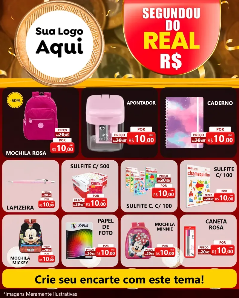 Modelo de Rede Social para Feed Instagram com o tema Segundou do Real para Papelaria