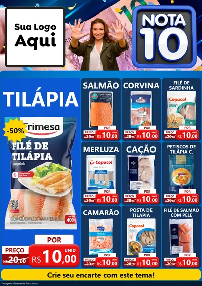 Modelo de Encarte para Encarte A4 Vertical com o tema Nota 10 para Peixaria