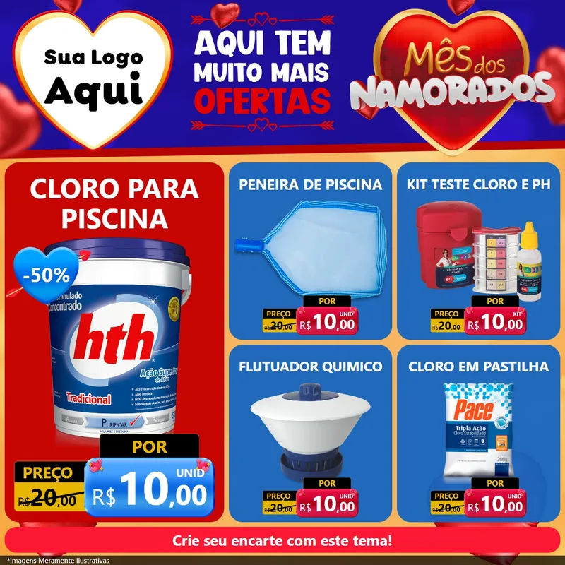 Modelo de Rede Social para Feed Facebook com o tema Mês dos Namorados para Produtos para Piscina
